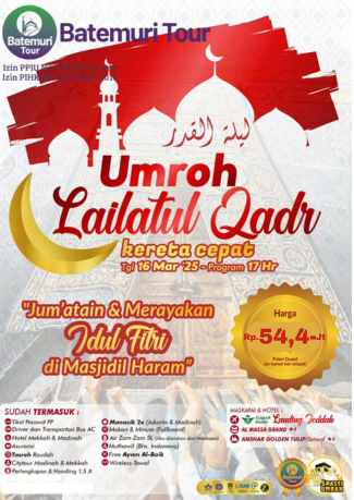 Paket Umrah Lailatul Qadr, Idul Fitir Di Tanah Suci, BTT – Ahz,  17 hari, keberangkatan 16 Mar 25